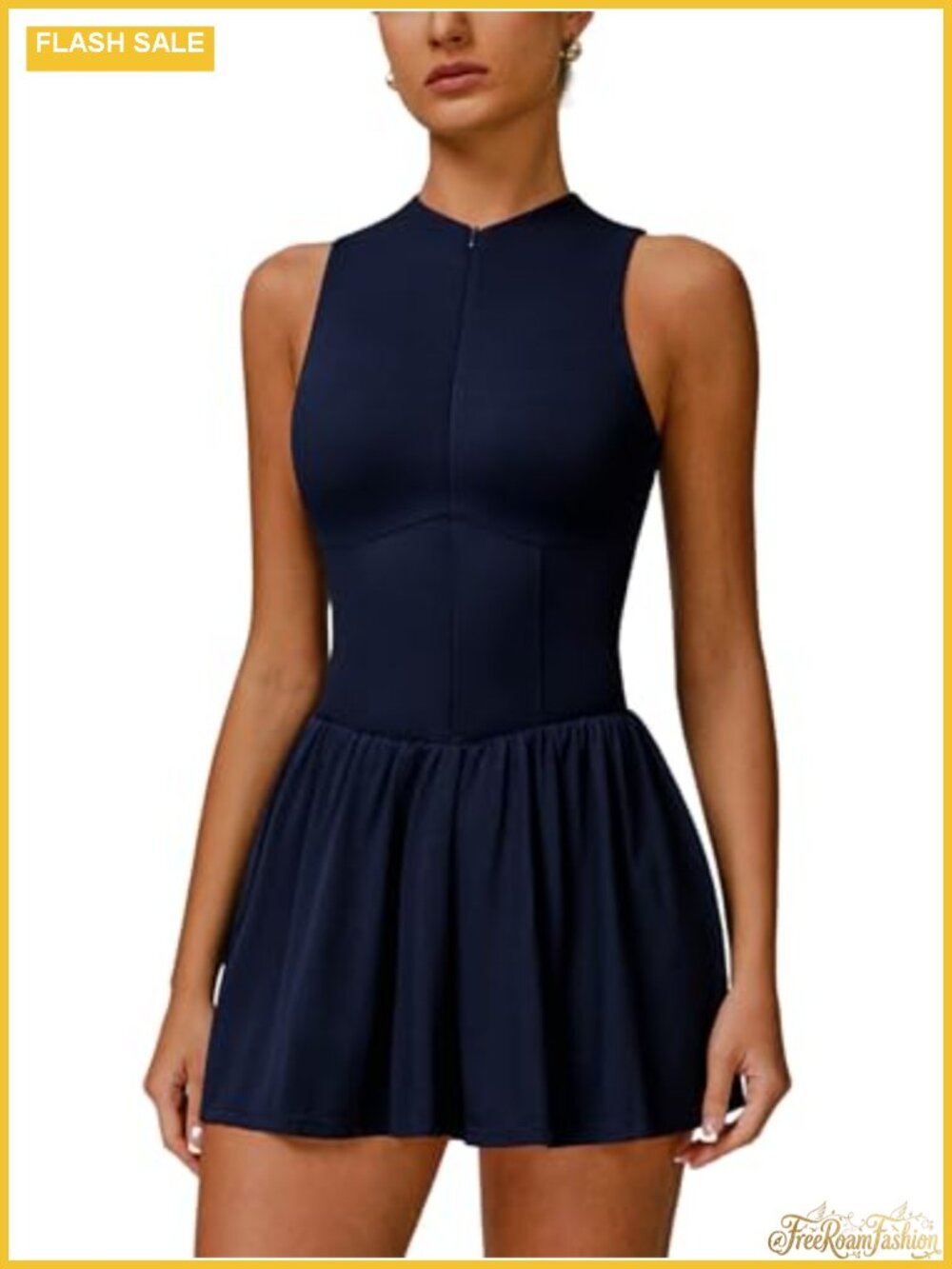 Sleeveless Ruffle A-Line Tennis Dress with Built-in Shorts High Neck Athletic
